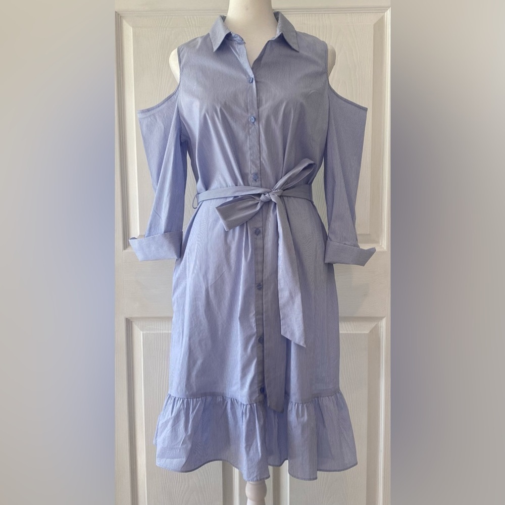NWOT Worthington Striped Cold Shoulder Dress Size L